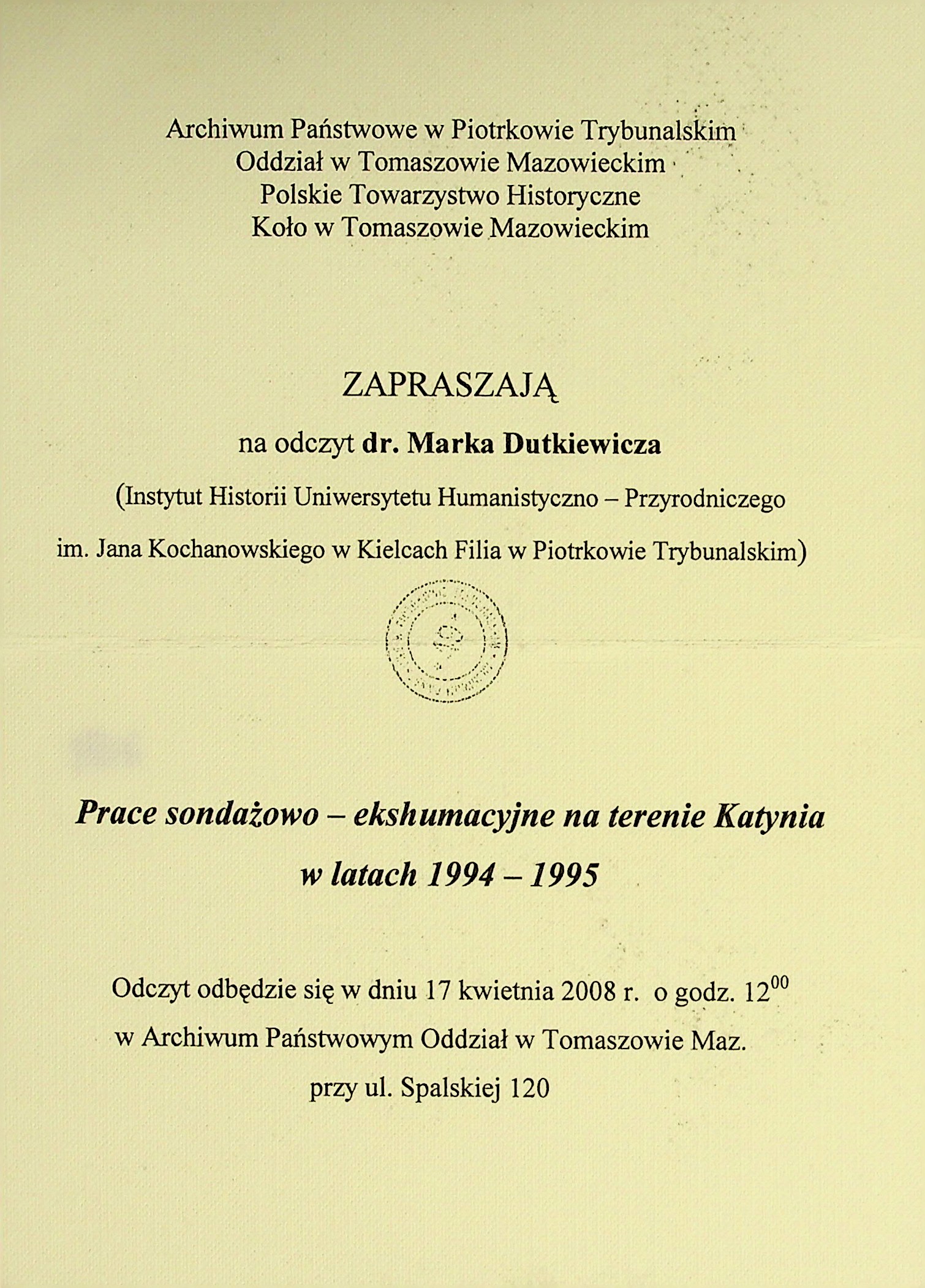 Zaproszenie na odczyt prof. M. Dutkiewicza